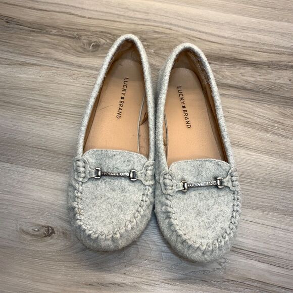Lucky Brand Abeeku Slip On Moccasins Womens Sz 8M 38 Gray Textile Horsebit Flat - Picture 6 of 9